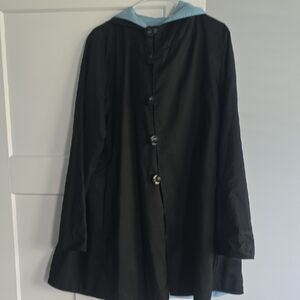 Black Hooded Coat with Blue Lining